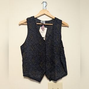 Sweet Sue 100% Silk Beaded Vest Black Gold Medium NWT Style 9612